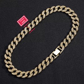 EMESLY Solid Miami Cuban Link Chain Gold/Silver Necklace (16, 18, 20, 22, 24, 30 Inches Length); Hip Hop Bracelet (7.87 inch Length) for Men & Women; Perfect Iced Out Bling Jewelry Gift, Metal, Gold A 15mm (Necklace + Bracelet),16