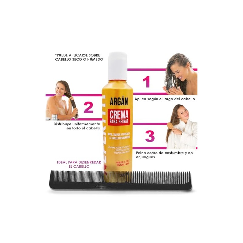 Crema para Peinar Hidratante con Aceite de Argán, Controla Frizz,