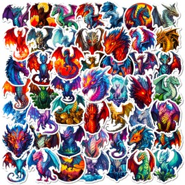 Pigbit 50Pcs Fantasy Dragons Stickers - Waterproof Vinyl Fire Dragon Stickers for Kids Party Favors, Water Bottle, Laptop, Scrapbook, Guitar
