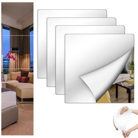 10" x 10" Acrylic Mirror Tiles, 4 Pack Self Adhesive Acrylic Square Mirrors for Kids, Flexible Mirror Sheets Non-Glass Wall Stickers Cuttable Small Mirrors for Wall decor Home Living Room Bedroom Gym