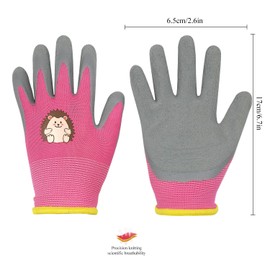 CHEERYMAGIC Kids Gardening Gloves, Safety Work Gloves Children Garden Gloves Waterproof Natural Latex Coated Palm Gripper Gloves for Girls Boys Gardening for Yard Work A4YYST (Pink)