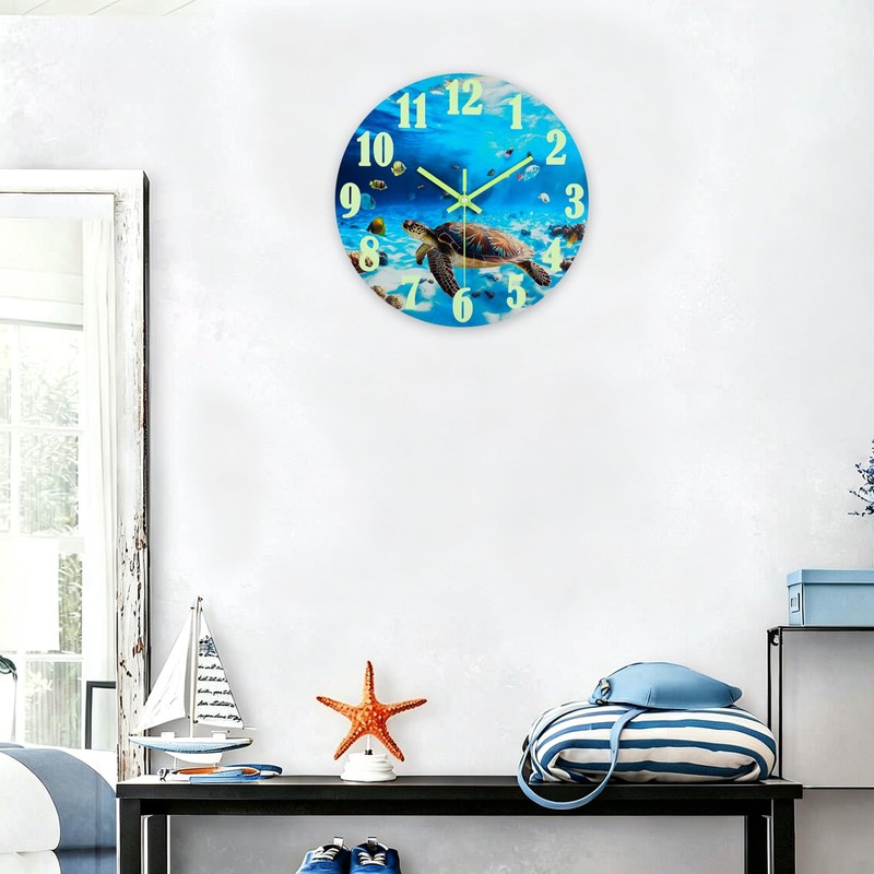 jomparis Outdoor Clocks Waterproof 12 Inch Coastal Sea Turtle Luminous