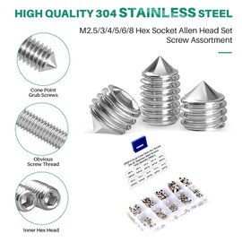 Skyzone Set of 200 Grub Screws Assortment Set, M3/M4/M5/M6/M8 Allen Screws Set, Stainless Steel with Hex Screws for Attaching Door Handles Taps