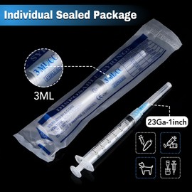 100 Pack 3ml Syringes with Needle-23Ga 1 Inch Needle with Luer Lock, Individually Sealed Packaging