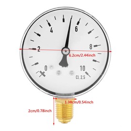 0-10 Bar Pressure Gauge Meter Side Mount Pneumatic and Hydraulic All-Purpose Air Oil Water Gas Piezometer 1/4 NPT Brass TS-60-10
