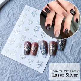 6 Sheets Fireworks Nail Art Sticker Glitter 3D Nail Decals Self-Adhesive Nail Art Supplies Holographic Colorful Sparkling Laser Fireworks Nail Design for Women French Manicure Decorations Accessories