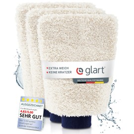 Glart Mikrofaser Waschhandschuh Auto - 3er Set - Premium Auto Waschhandschuh für professionelle Autopflege - 100% kratzfreier & schonender Mikrofaser Handschuh Auto - Ultra weich & extrem saugstark