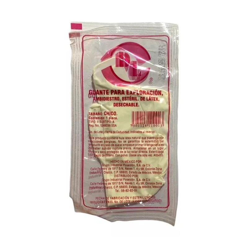 Guante Estéril Para Exploración Látex Desechable Chico