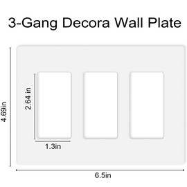 Screwless Decorator Wall Plates 3-Gang Switch Outlet Electrical Cover Pate Unbreakable Thermoplastic Faceplate for Decorative Receptacle Outlet Switch, White (2 Pack)