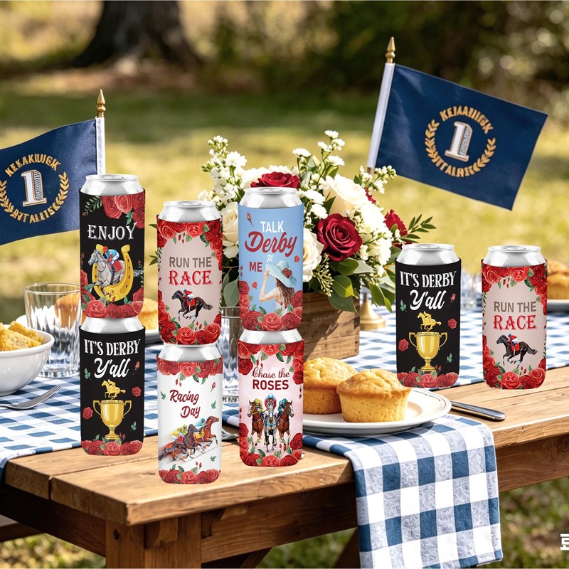24 Pcs Can Cooler Sleeves for Horse Race Day, Tall