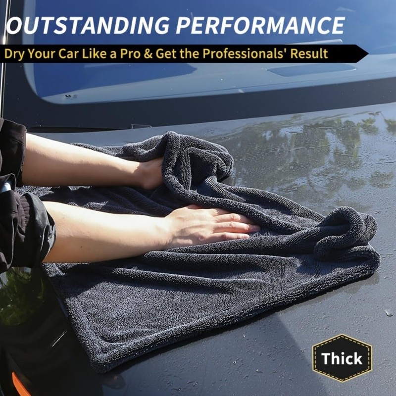 1200GSM Microfiber Car Drying Towel, Double-Twist Loop, Ultra-Absorbent, Quick-Dry, Lint-