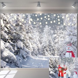 Winter Backdrop Backdrop White Winter Forest Wonderland Snowflake Photography Background for Christmas New Year Event Party Decorations Banner Holiday Photo Background (7x5FT（210x150cm）)