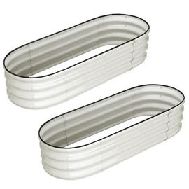 2 Pcs 4.5x2x1ft Galvanized Raised Garden Bed Outdoor,Planters for Outdoor Plants,Open-Ended Base Planter Raised Boxes,Oval Metal Planter Box for Vegetables, Flowers, Fruits,Rubber Edge, White