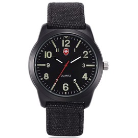 Gosasa Unisex Military Watches Sport Textile Nylon Strap Stylish Men Watch Luminous Fashion Watches Analog Display Quartz Waterproof Casual Wristwatch (L-Black)