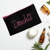 Däschle Cosmetic Bag, Organiser for Make-Up, Black with Pink Lettering,