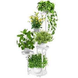 TOSKING 5 Tier Metal Plant Stand Indoor, Plant Shelf, Corner Shelf Flower Pot Stand for Outdoor Plant Stand for Living Room Balcony Garden Patio Bedroom (White, 37inches)