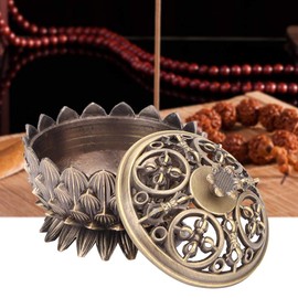 Leopacat Vintage Incense Burner, Lotus Burner Holder, Buddha Alloy Metal Holder Handmade Censer Bowl Buddhist Decor Zinc Sandalwood for Office Home Feng Shui Decoration Meditation (antique green)