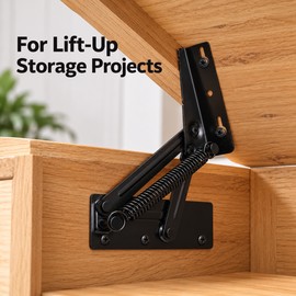 2-Pack 80° Spring-Assisted Lift-Up Hinges for Cabinet Doors & Furniture Panels, Black