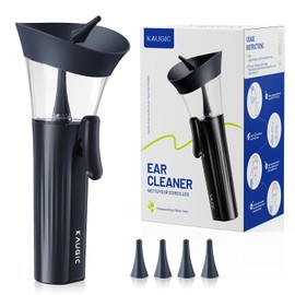 Upgraded Manual Ear Wax Removal Kit, One-Hand Control Ear Cleaner Earwax Remover, Ear Cleaning Kit with Effort-Saving Button, Ear Irrigation System with 4 Reusable Ear Tips for Home Ear Care, Blue