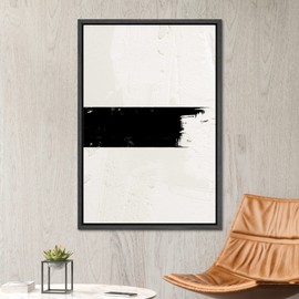 SIGNWIN Framed Canvas Print Wall Art Geometric Black Stripe Tan Color Field Abstract Shapes Illustrations Minimalism Contemporary Nordic Decorative for Living Room, Bedroom, Office - 24"x36" Black