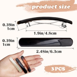 STSTR 3PCS French Barrette Hair Clips for Women, 2.48 Inch Small Tortoise Shell Hair Clip, Curved Glossy Thin Hair Flat Hair Accessories for Women (Black, White, Amber) - Oval