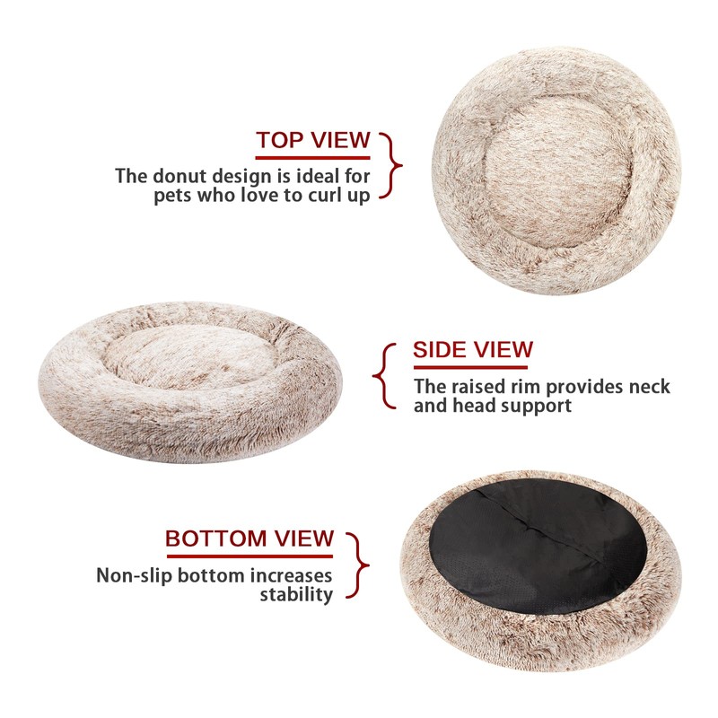 Bedfolks Calming Donut Dog Bed - 30" Round Plush for