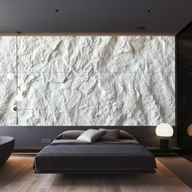 KASARO 3D Faux Stone Wall Panels, 4 PCS PU Wainscoting Panel for Interior Wall Decor, Cement Texture Thicker Accent for Home, Office, 43.3 × 23.6 inch, White