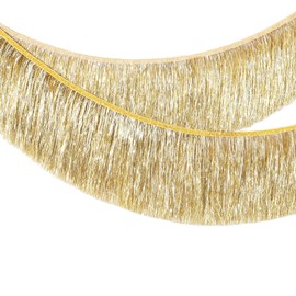 MORAINJAY Gold Fringe Garland, 2M/20CM Sparkly Tinsel Fringing,Wall Hanging Metallic Foil Fringe Garland Banner,Shiny Streamers Party Backdrop for Wedding Birthday Car Parade Floats