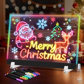 LED Note Board with 7 Colors, 13.7"x10" Lumi LED Drawing Board with 12 Markers, 4 Modes & 7 Colors Acrylic Dry Erase Board with Light for Home, Office, Birthday and Christmas Gifts (Black)