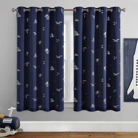 Vangao Kids Curtains Navy Blue Blackout Dinosaur Curtains for Boys Kids Nursery Girls Room Silver Dino Foil Print Thermal Insulated Drapes Grommet Top Window Treatments 63 Inches Length 2 Panels