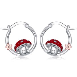 Qyvit Mushroom Earrings 925 Sterling Silver Red Mushroom cute Hoop Earrings Mushroom Jewelry Gifts as Exquisite Christmas Birthday Holiday Jewelry Mushroom Accessories Gifts for Women