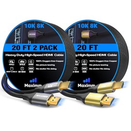 Maximm 8k Hdmi Cable 20ft,HDMI 2.1 Cable, Hdmi Cord Long Hdmi Cable 20 ft, Ultra High Speed Hdmi Cable, 8k 60 HZ (20 Ft, 2 Pack)