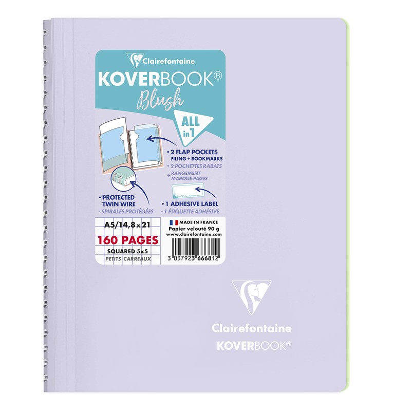 Clairefontaine 366681C Spiral Notebook Koverbook Blush, DIN A5, 14.8 x