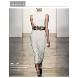 Vintage Elegant Metal Leaf Buckle Stretch Waist Dress Belt Wide Elastic Waistband For Women Ladies, Black 3, Large(28"-42")