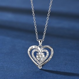 YAUFUZE I Love You Forever Heart Platinum Plated Necklace, White