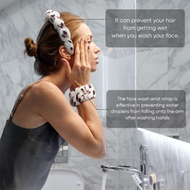 DRESHOW Spa Headband for Washing Face Wristband Set Sponge Soft Terry Cloth Makeup Skin Care Non-Slip Headband for Women