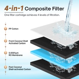 ICEPURE 4-in-1 Composite Filter Cartridge, Replacement for Countertop Reverse Osmosis Water Filtration System CTR-J, Purify Tap Water, 12 Months, 1PACK