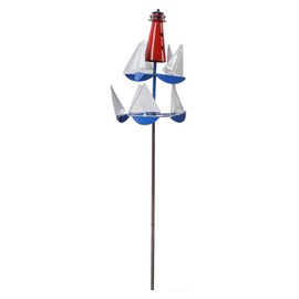 Fdit Sailboat Windmills, Metal Bright Colors Lighthouse Art Wind Sculpture Garden Windmills for Lawn Patio Decoration