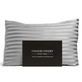 Fishers Finery 30mm 100% Pure Mulberry Silk Pillowcase, Quality Tested (Gray Stripe, Standard)