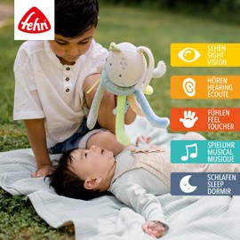 Fehn 054033 Octopus Musical Box - Cuddly Musical Box with Removable Wind-Up Musical Mechanism - Melody "Brahms Lullaby" - For Babies from 0 Months - Size: 24 cm