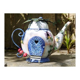 Ablerhome Decor Elf Teapot House Tree Houses Dooways Garden Ornament Elf Metal Home Sculpture Decor, Fairy Teapot House