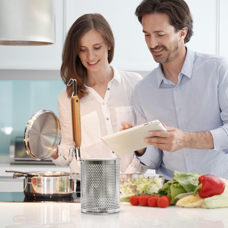 Stainless Steel Pasta Strainer, 2pcs Micro-Perforated Food Dumpling Noodle Strainer