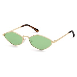 SOJOS Retro Small Polarized Sunglasses Womens Mens Vintage Narrow Irregular Shades UV400 SJ1233 with Gold/Mint Green Lens