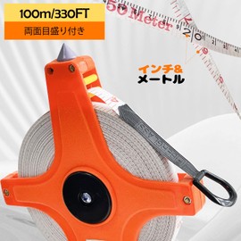 Socpuro Land Surveying Tape Measure, 12.8 ft (30 & 50 & 100 m), Manual / Meter, Double-Sided Scale, 0.5 inch (12 mm) Width, Fiberglass Ruler, Non-Breakable, Wash Tape, Distance Measurement, Measuring
