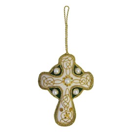 Royal Tara High Cross Shaped Hanging Christmas Decoration with Gold Celtic Needlework