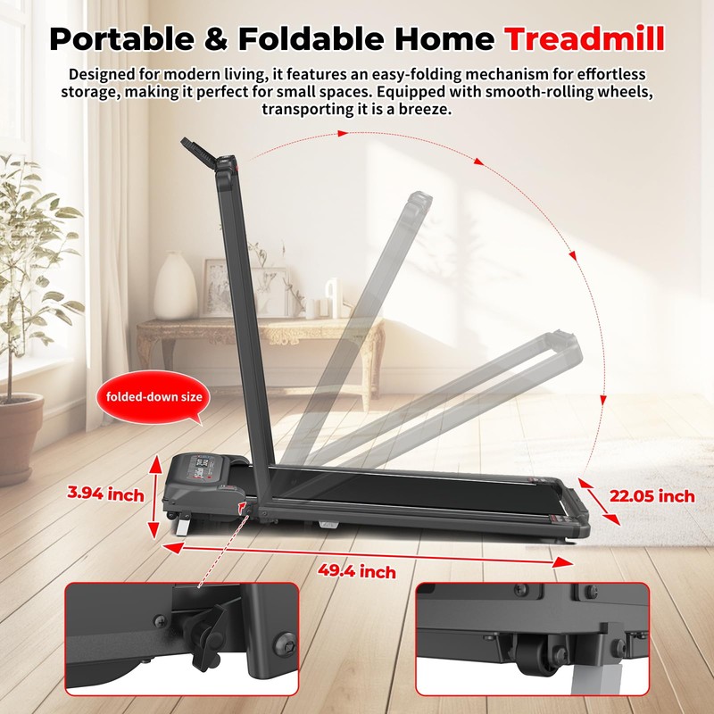 SubSun 2 in 1 Folding Treadmill, Walking Pad with Handle