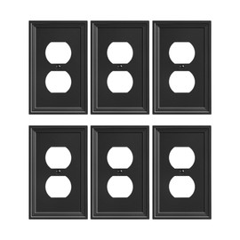 TREEWELL 6-Pack Duplex Outlet Cover, Natural Bamboo Fiber Switch Plates and Outlet Covers, Black Decorative Wall Plates for Electrical Outlets, 1 Gang Receptacle Cover, Corrosion Resistant