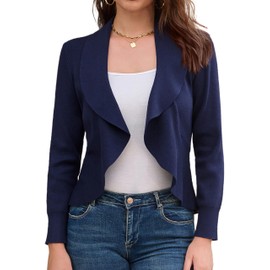 GRACE KARIN Women's Autumn Casual Long Sleeve Short Cardigans Open Front Shawl Shrugs Knitwear Navy L