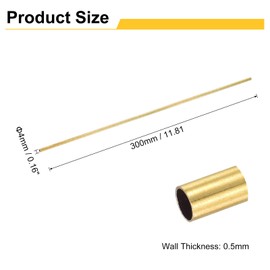sourcing map 2Pcs H62 Brass Round Tube, 4mm OD 0.5mm Wall Thickness 300mm Length Seamless Precision Straight Pipe Tubing for DIY Projects Crafts Gardening Industry Precision Applications