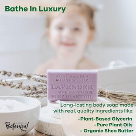 Australian Botanical Soap Lavender with Essential Oil 6.6 oz Triple Milled Luxury Soap Bar Enriched with Shea Butter, Pack of 1